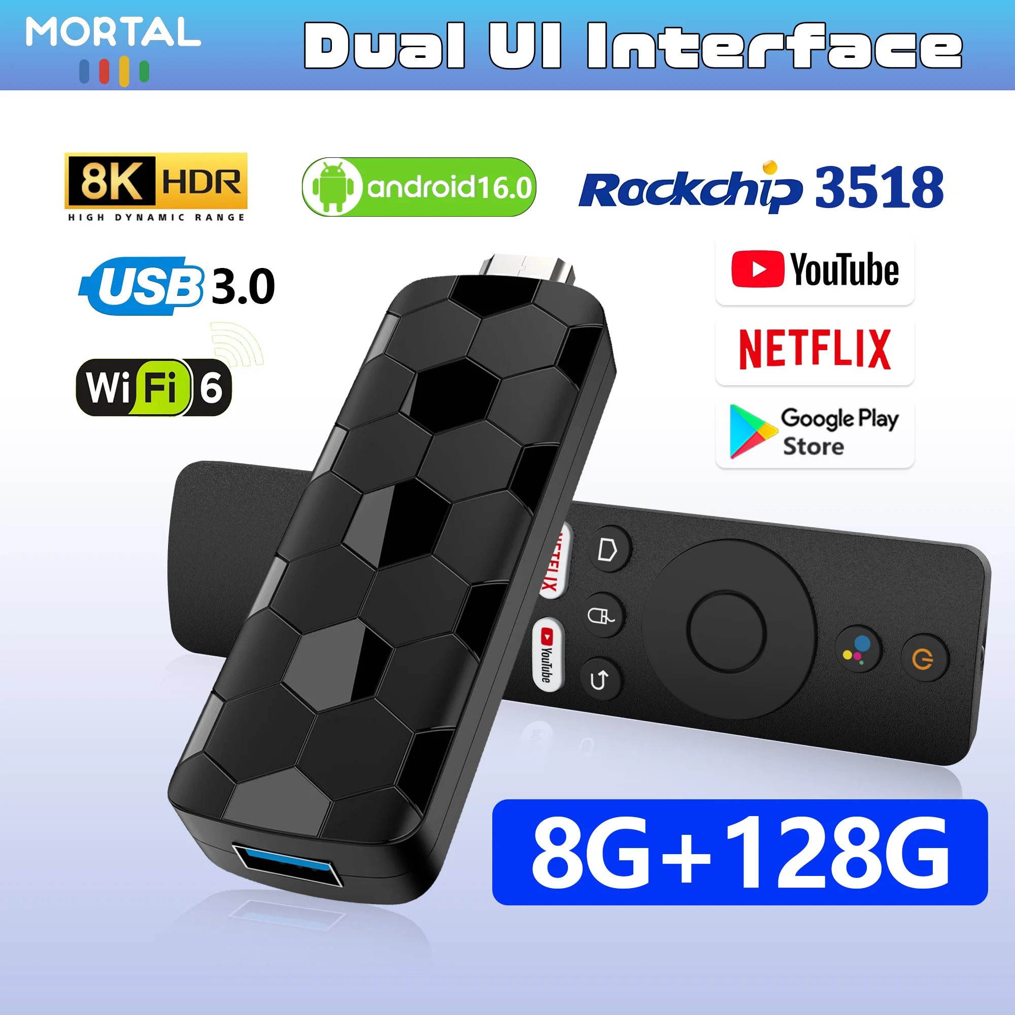 R3 + Mini TV Stick interfaz de doble UI Android 16 ATV Ram 8GB Rom 128GB RK3518 Wifi 6 Control remoto por voz transmisión Global TV Box - imagen 2