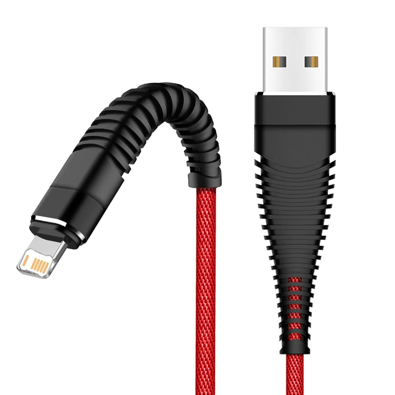 Cable USB de carga rápida antiflexión trenzado de tela para iPhone 11 12 13 Mini 14 Pro XS Max X XR 7 8 Plus Cable de datos de carga rápida