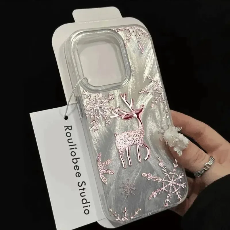 Funda de teléfono con diseño de reno y copo de nieve rosa para Samsung Galaxy A56 A55 A54 A53 A36 A26 A16 5G S25 Ultra S24 FE S23 Plus S22 - imagen 3