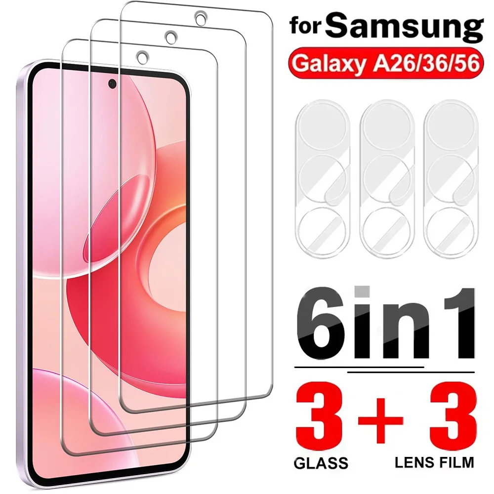 Protectores de pantalla de vidrio templado para Samsung Galaxy A26 A36 A56 HD Protector de lente de cámara de película transparente antiarañazos para A26 A36 A56