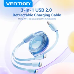 Vention Cable USB-C Retráctil 3 en 1 – Carga iPhone Samsung Xiaomi