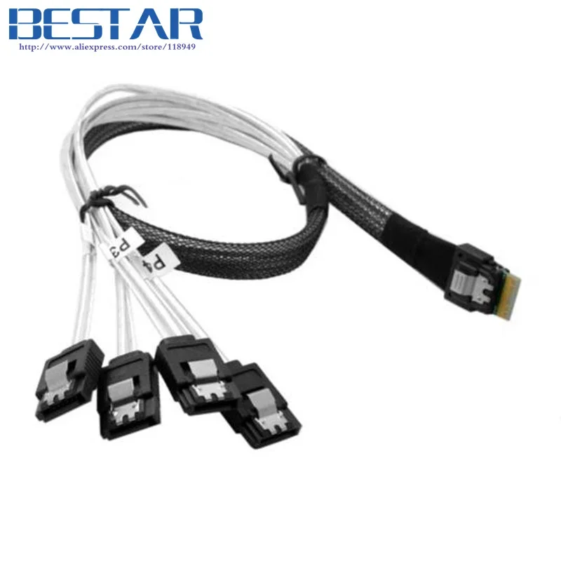 1,5 pies 0,5 M línea delgada SAS 4,0 SFF-8654 4i 38pin Host a 4 SATA 7pin objetivo disco duro Fanout Raid Cable de conexión 50cm