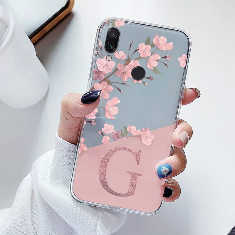Para Redmi Note 7 Pro 7S Funda de teléfono suave delgada de lujo A-Z letras cubierta Funda transparente parachoques para Redmi Note 7 transparente a prueba de golpes - imagen 4