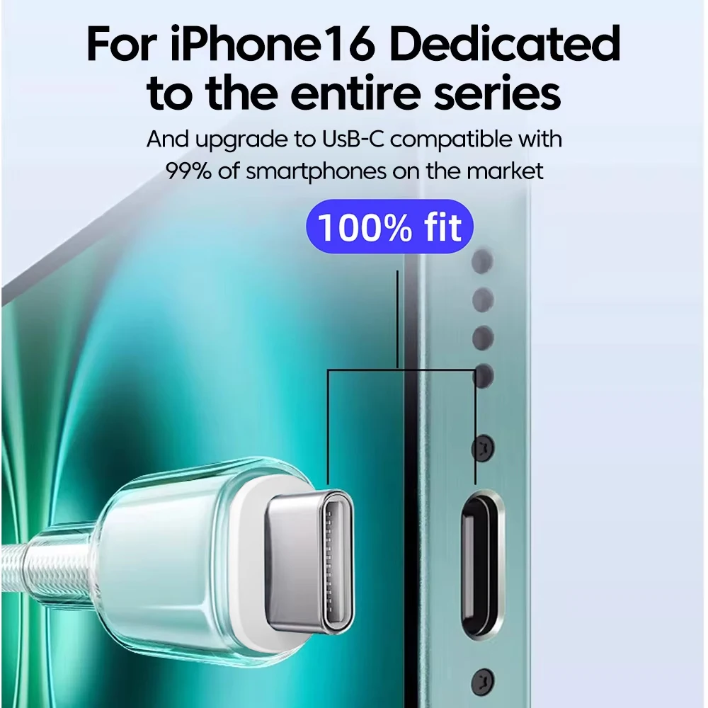 Cable NNBILI antisobrecalentamiento de 65W para iPhone 16 15 Pro Max Cable Dual tipo C de carga rápida transparente para Macbook Xiaomi Samsung - imagen 4