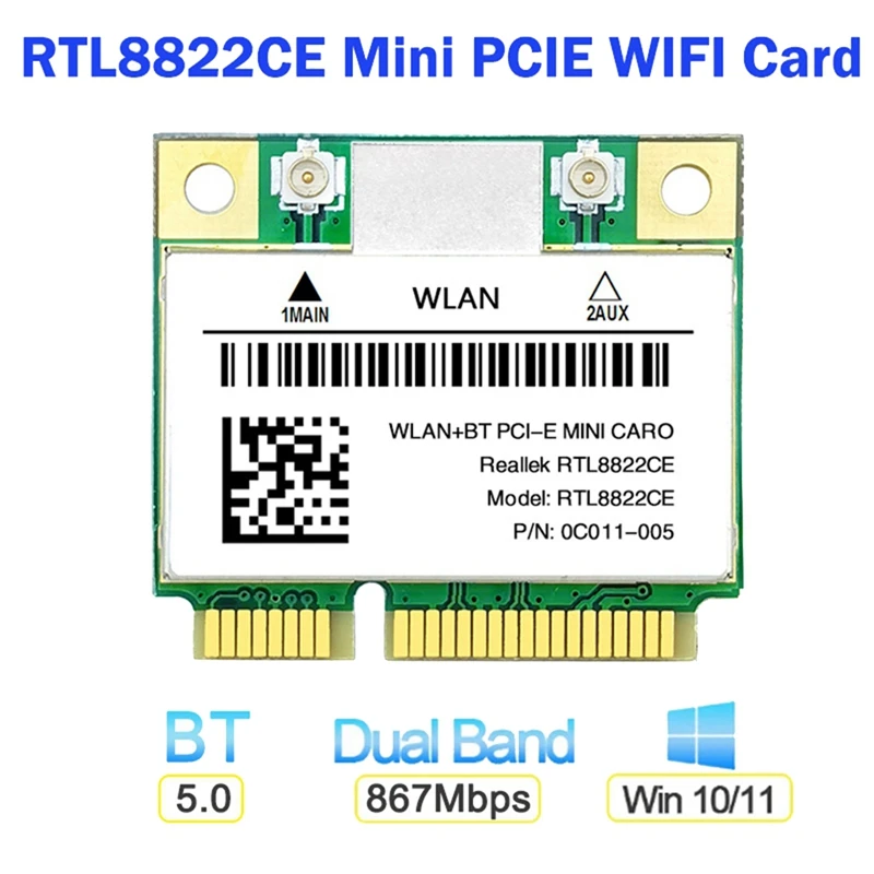 Tarjeta Wifi RTL8822CE + antena 802.11AC red Mini Pcie BT5.0 compatible con ordenador portátil/PC Windows 10/11 - imagen 3