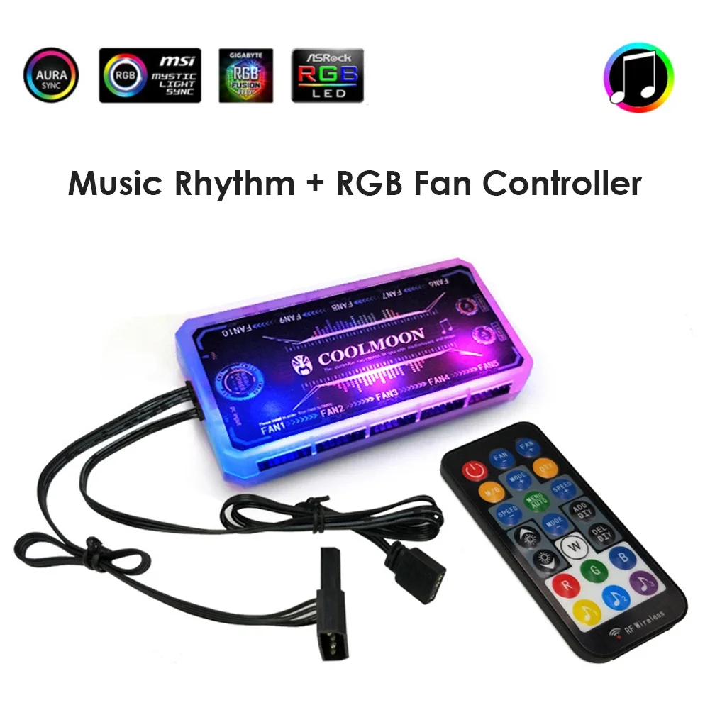 Adaptador de enfriador de ventilador con cubierta de PC, controlador de lámpara LED RGB + Control remoto