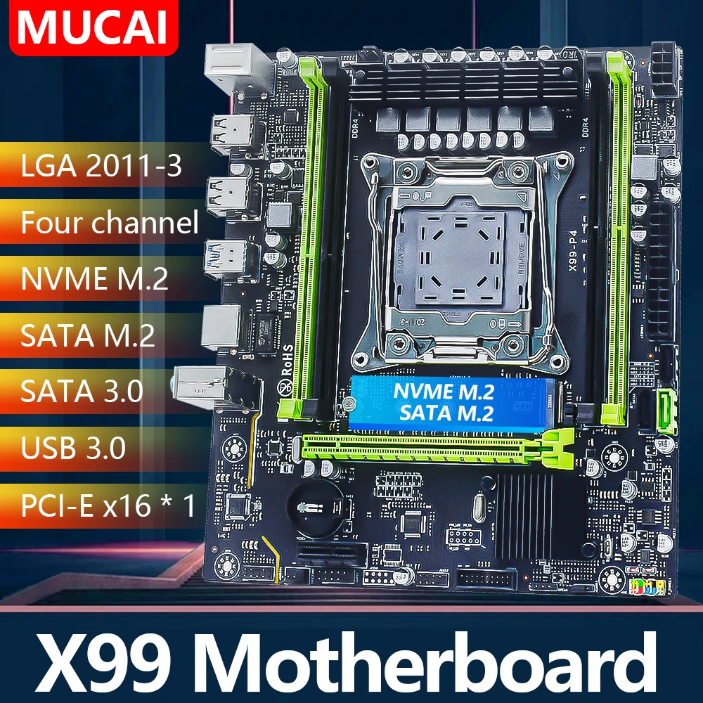 Placa base MUCAI X99-P4: para Xeon E5/i7, 4 ranuras DDR4 (2133MHz), NVMe, 500W BP!
