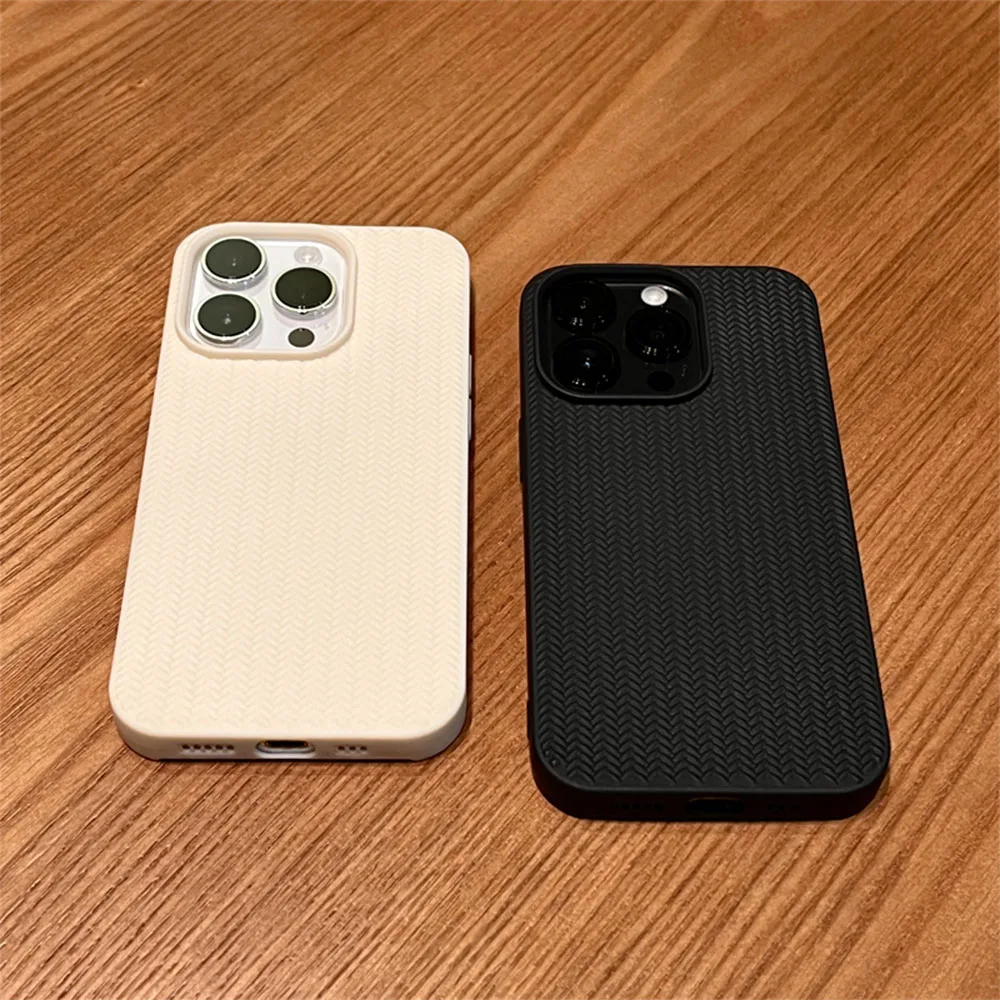 Funda de teléfono de grano tejido de lujo para iPhone 11, 12, 13, 14, 15 Pro Max Plus X Xs Max XR, funda de silicona suave para parachoques - imagen 4