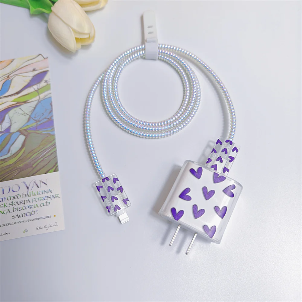 Funda púrpura con forma de corazón de amor para iphone, funda protectora Original para cargador de EE. UU. de 18/20W, organizador de cables, adaptador de línea de datos - imagen 3