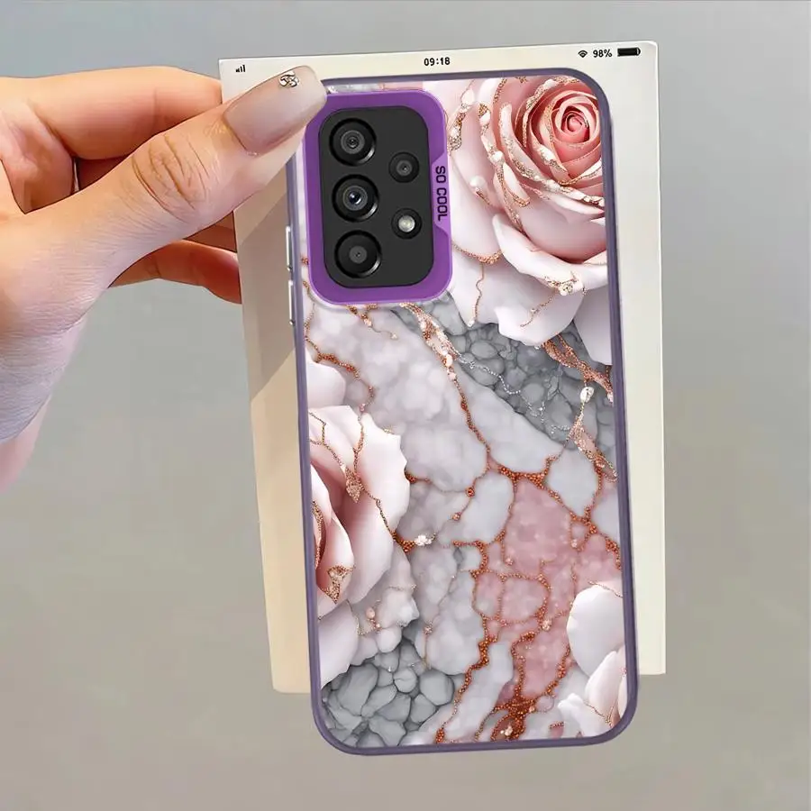 Funda trasera de teléfono para Samsung Galaxy S24 FE Note 20 Ultra S23 S21 S20 Plus S22 S23 S25 flor mármol - imagen 4