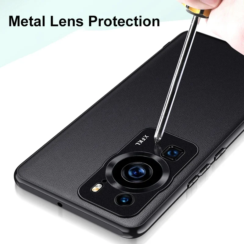 Funda de cuero de lujo para Huawei P60 Pro, cubierta de silicona mate, lente de Metal, protección completa, funda de teléfono para Huawei P60Pro Coque - imagen 4