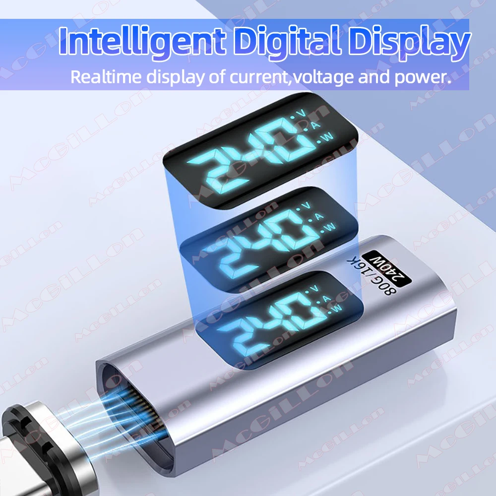 USB4.0 80Gbps 240W Thunderbolt 5 adaptador magnético tipo C a USB C Cable convertidor magnético de carga rápida 16K @ 60Hz 5A tipo C adaptador - imagen 4