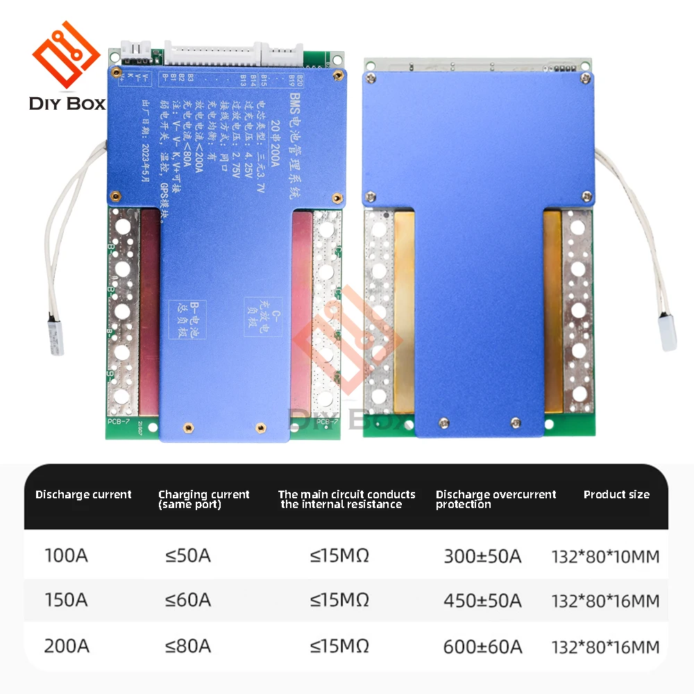 Placa de protección de batería de litio BMS 20S 72V 100A 150A 200A, equilibrador activo, Control de temperatura incorporado para bicicleta eléctrica