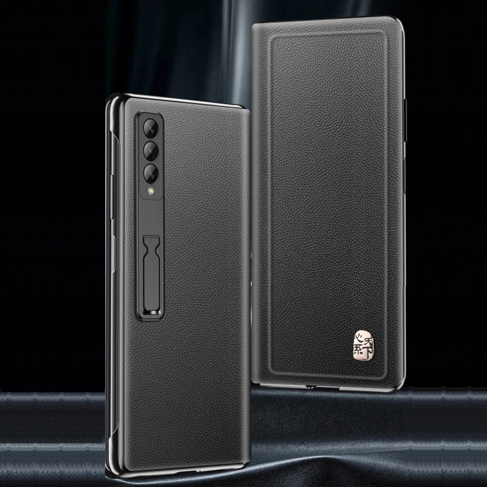 Funda de cuero genuino con tapa para Samsung Galaxy Z Fold 3/Z Fold 4, protección magnética inteligente con soporte - imagen 4