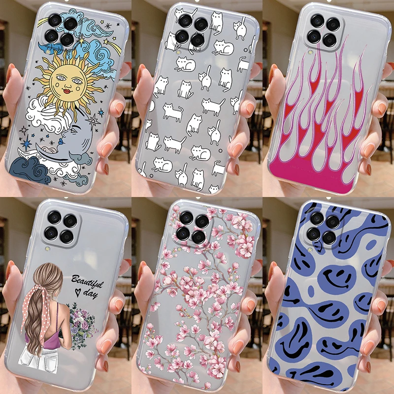 Funda protectora de silicona suave para Samsung Galaxy M33 5G, carcasa transparente con flores y mariposas bonitas