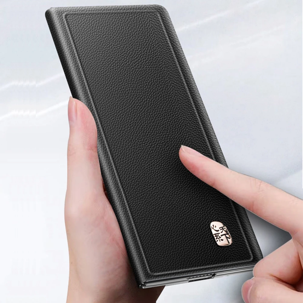 Funda de cuero genuino con tapa para Samsung Galaxy Z Fold 3/Z Fold 4, protección magnética inteligente con soporte - imagen 2