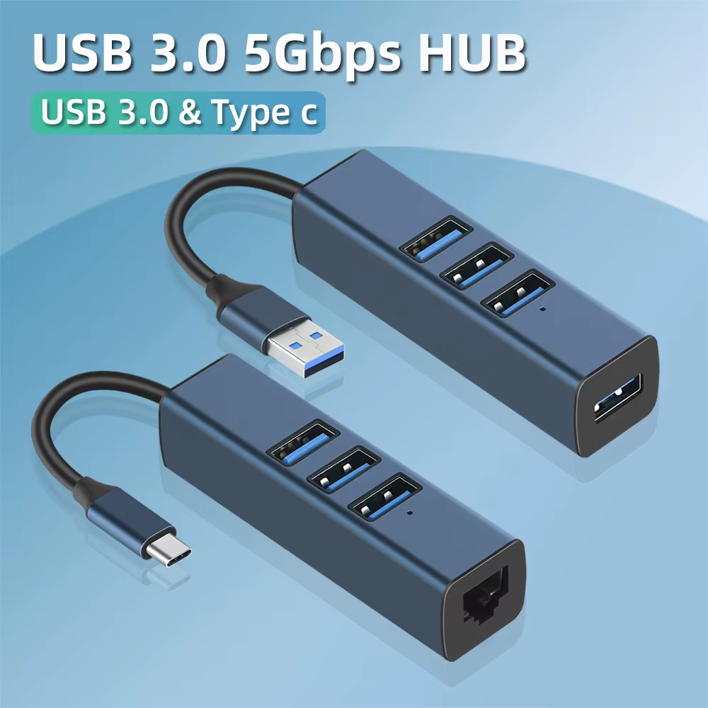 Hub USB 3.0 de aluminio con RJ45 – Extensor y divisor de puertos - imagen 4