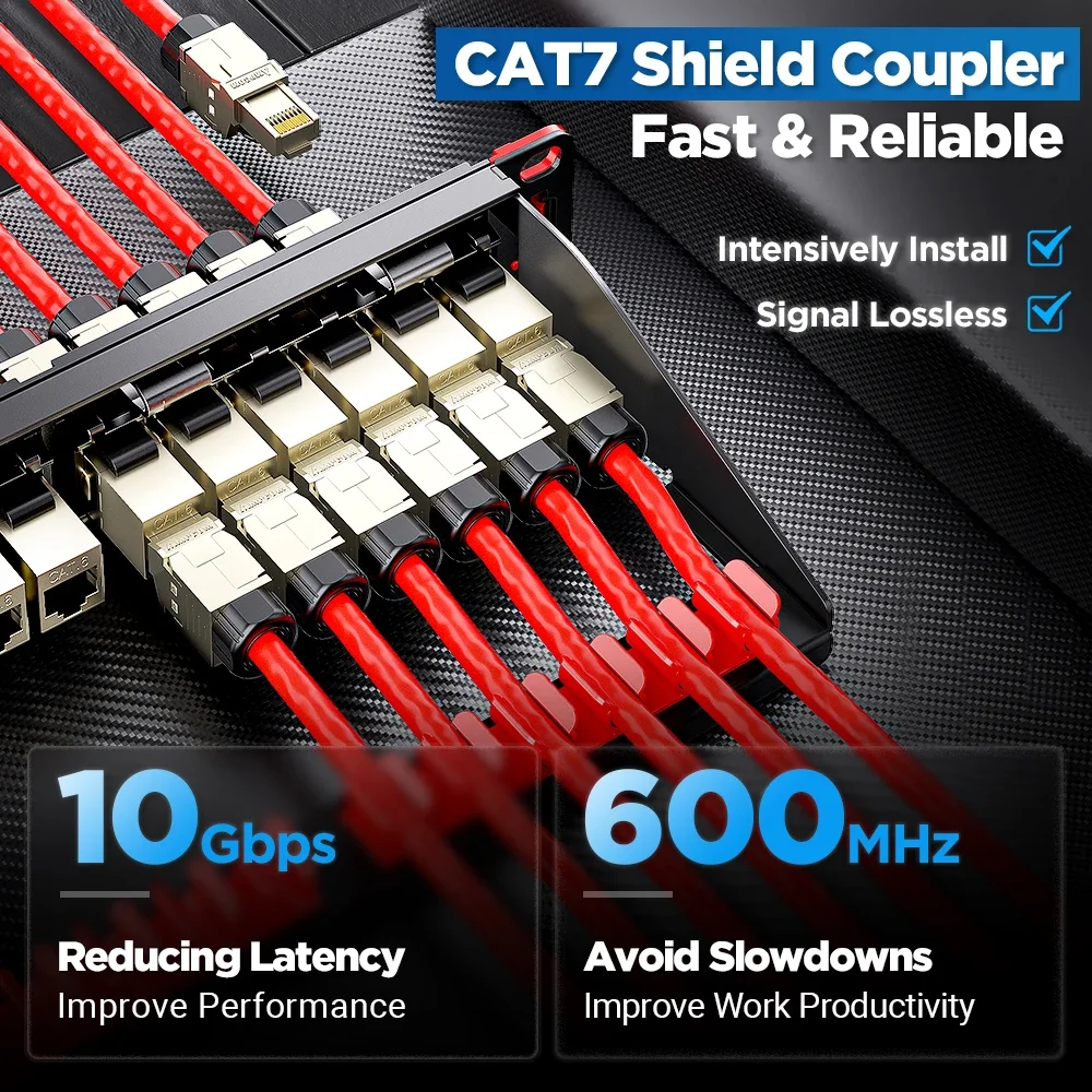 AMPCOM CAT7 RJ45 Acoplador en línea Keystone Jack, 10 Gbps Blindado Hembra a Hembra Inserto STP Ethernet directo - imagen 5