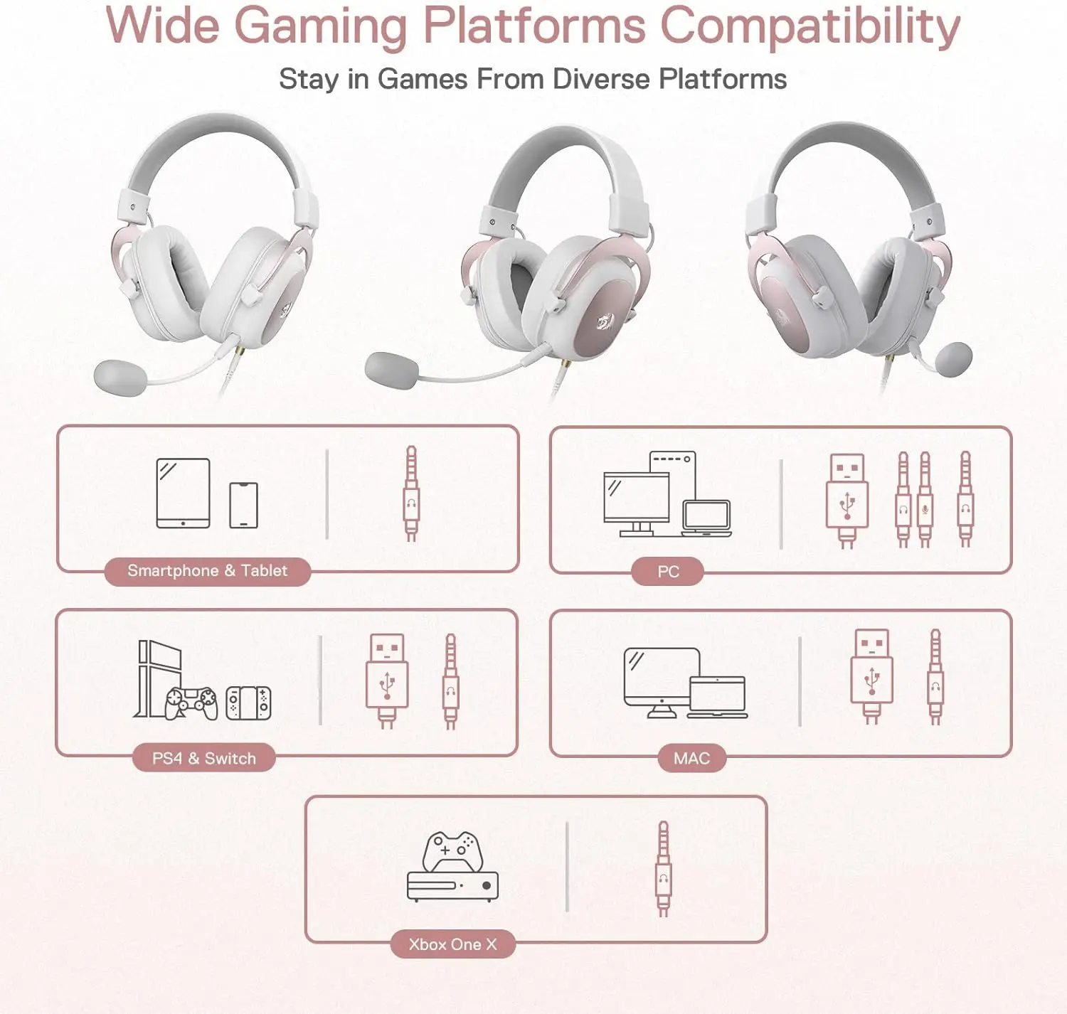 Redragon H510 Zeus Auriculares para juegos con cable blanco - Almohadillas para los oídos de espuma viscoelástica con sonido envolvente 7,1 Controladores de 53 mm - imagen 2