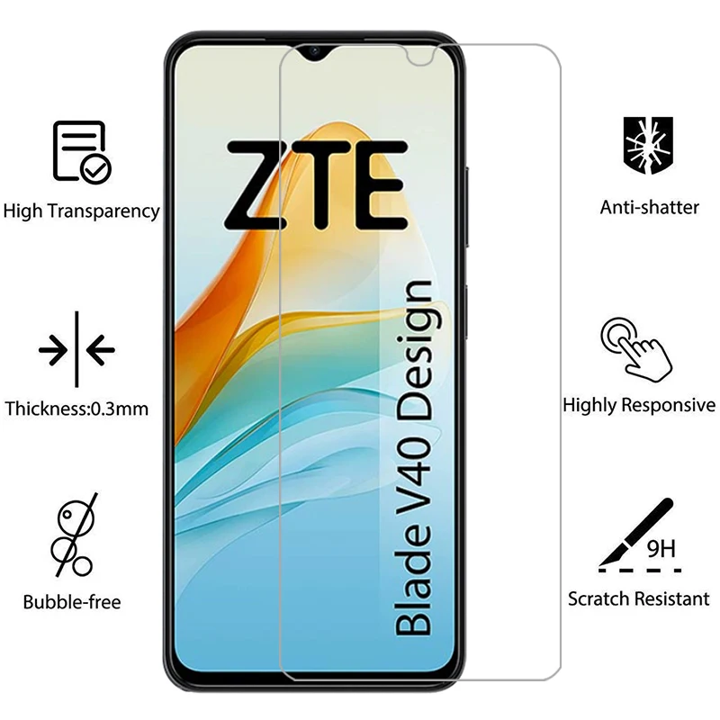 Vidrio templado protector para zte blade v40 protector de pantalla de diseño en bladev40 v 40 40v v40design película de teléfono vidrio 9h zteblade - imagen 2