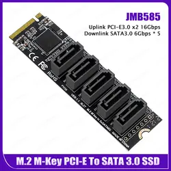 Adaptador Expansor PCIe M.2 NVMe 5 Puertos SATA III con Cable