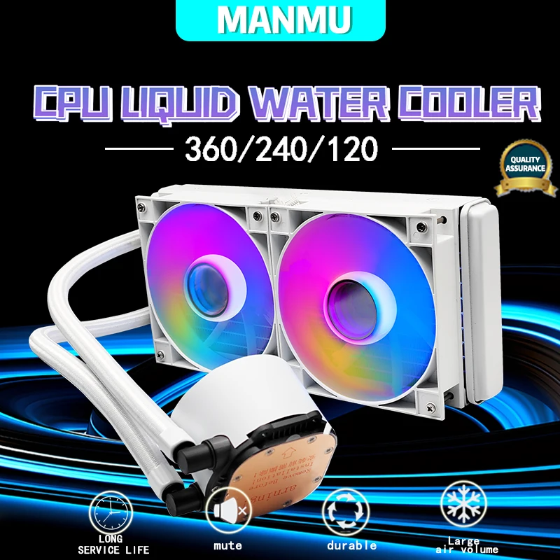 Manmu-enfriador de CPU líquido de 240mm, ventilador PWM de 4 pines, 120mm, RGB/AC, refrigeración por agua integrada AM5 AM4 Intel 115x/1200/1700/2011/2066 - imagen 3
