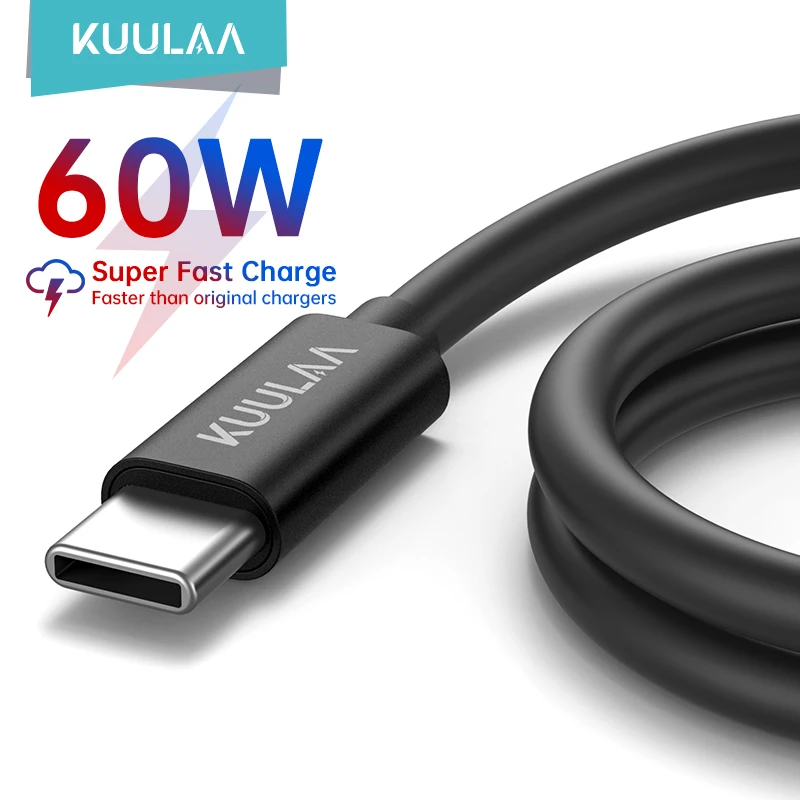 KUULAA Cable USB C a USB tipo C 60W para iPhone Samsung iPad Pro Cable de carga rápida Cable USB C de carga rápida