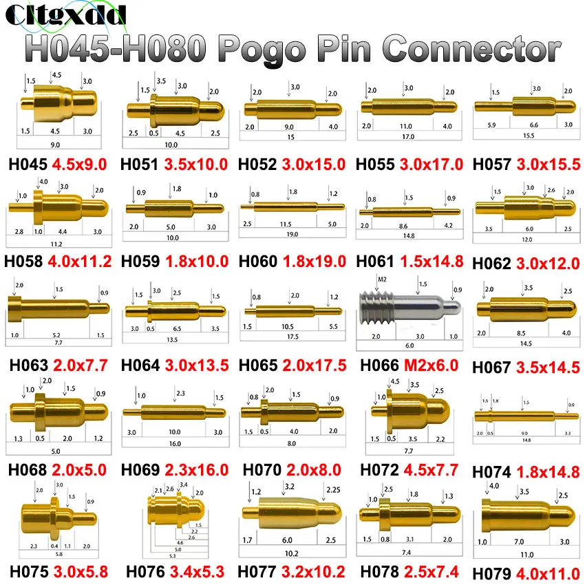 5 uds H045-H080 conector Pin Pogo batería Pogopin contacto de carga de resorte SMD DIP PCB 5 6 8 9 10 11 12 15 16 19mm sonda de resorte de prueba