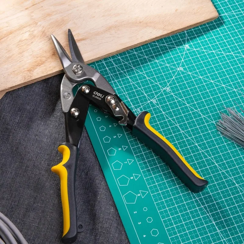 Deli-tijeras de corte de láminas de Metal multifuncionales, tijeras de corte recto de aviación, herramienta manual profesional Industrial - imagen 3