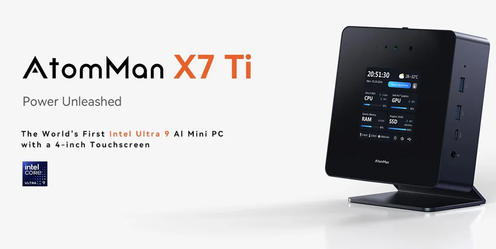 AtomMan X7 Ti 4 "pantalla Mini PC Intel Ultra 9-185H 2 * USB4 2*5G RJ45 cámara Oculink Win11 ordenador para juegos Mini PC WiFi7 DP HD - imagen 2