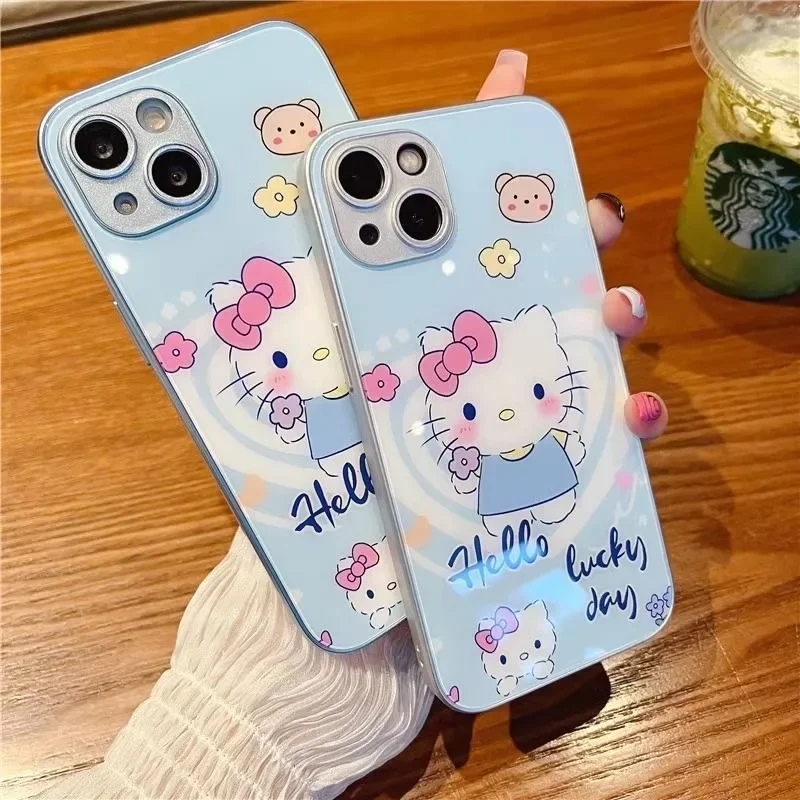 Sanrio Hello Kitty funda de teléfono de Color metálico para Samsung S10 S20 S21 S22 S23 S8 S9 S24 S25 FE PLUS Ultra 5G cubierta dura de vidrio - imagen 4
