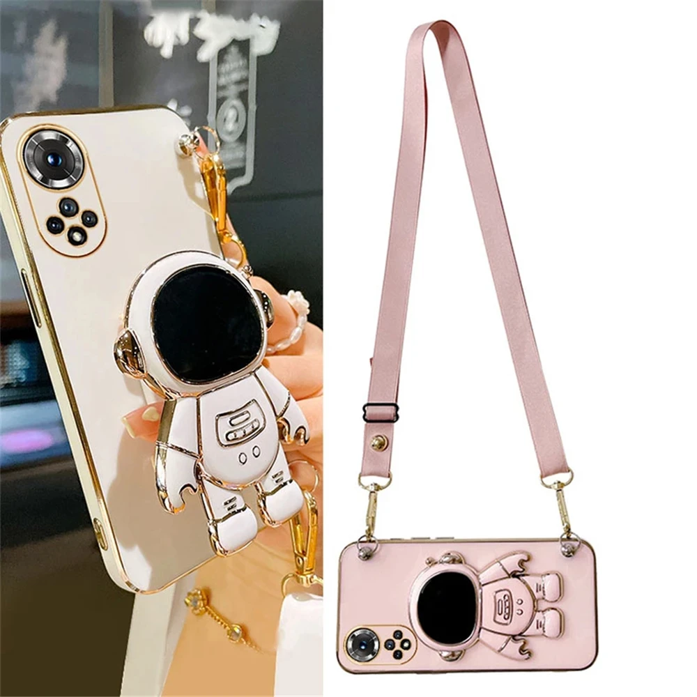 Funda de teléfono con cordón cruzado de astronauta para Huawei Nova Y70 Y90 Nova 10 Pro 8i 9 SE 7i 5t 3i 4e, funda cuadrada con soporte chapado - imagen 2