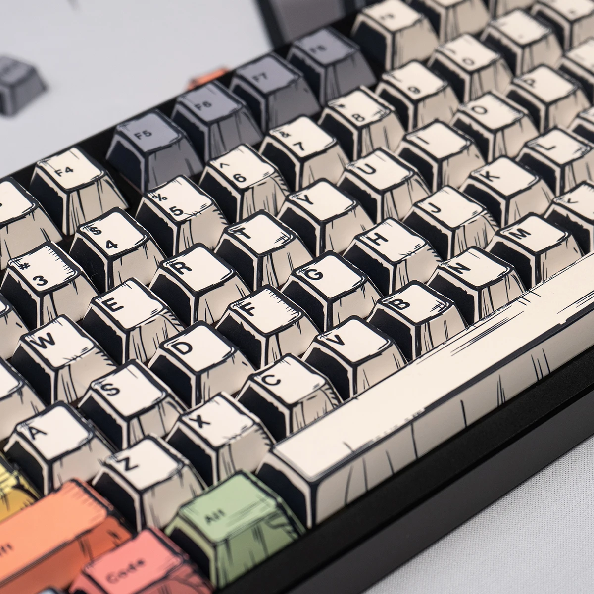 Teclas PBT de estilo cómico Retro, 150 teclas, perfil de cereza, juegos de teclas personalizadas Dye-Sub para teclado mecánico Cherry MX 68/87/96/98 - imagen 5