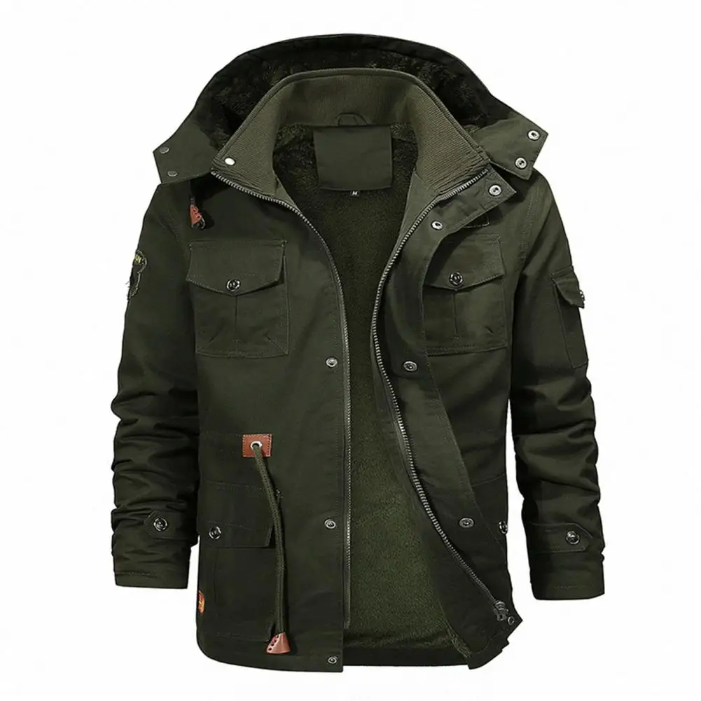 Chaqueta con múltiples bolsillos para hombre, chaqueta de invierno con capucha desmontable, forro polar cálido, múltiples bolsillos A para el frío