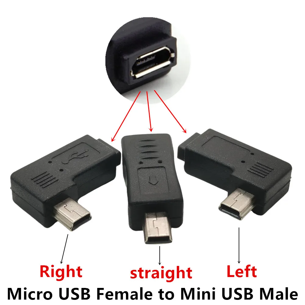 ¡Ventas calientes! !Micro USB 5 pines hembra a Mini 5 pines macho ángulo de 90 grados convertidor adaptador derecho + izquierdo