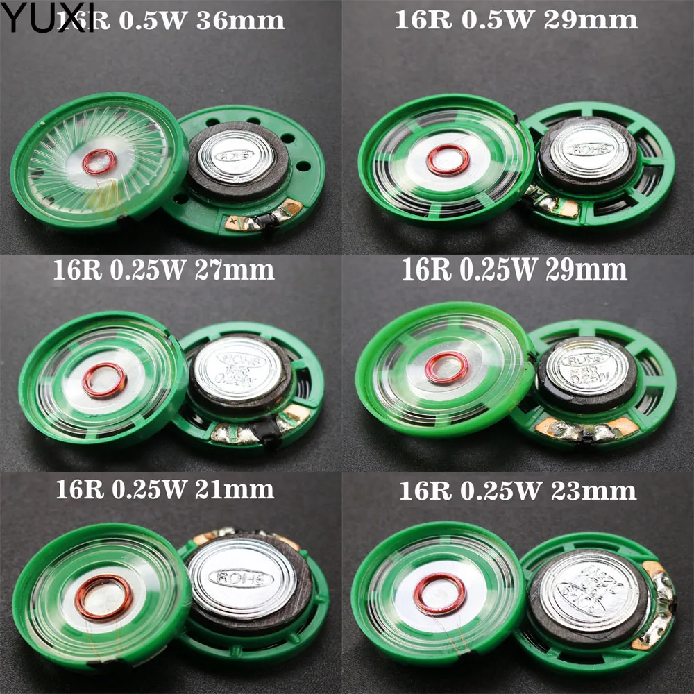 YUXI-bocina ultrafina para coche, altavoz de 16 Ohmios, 0,5 W, 0,25 W, 16R, 21, 23, 27, 29, 36, 40 mm de diámetro, 1 piezas
