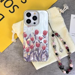 Funda con Cadena Flor Tulipán para VIVO V40 – Silicona Resistente