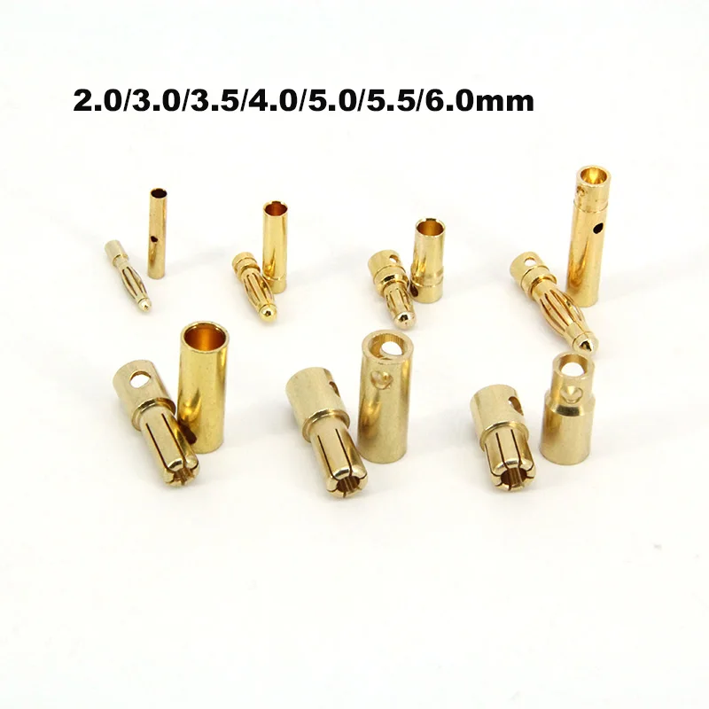 2mm 3mm 3,5mm 4mm 5mm 6mm conector tipo bala Banana chapado en oro conector macho hembra Kits de enchufes de batería para piezas de batería RC DIY - imagen 5
