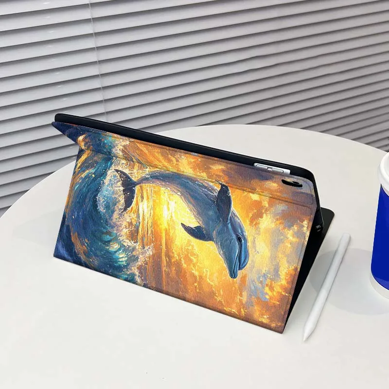 Color tiburón tortuga marina arte para iPad Pro Air Mini 2 3 4 5 6 7 7th 8th 9th 10th 11th 10,2 9,7 10,5 10,9 11 12,9 13 funda para tableta - imagen 3