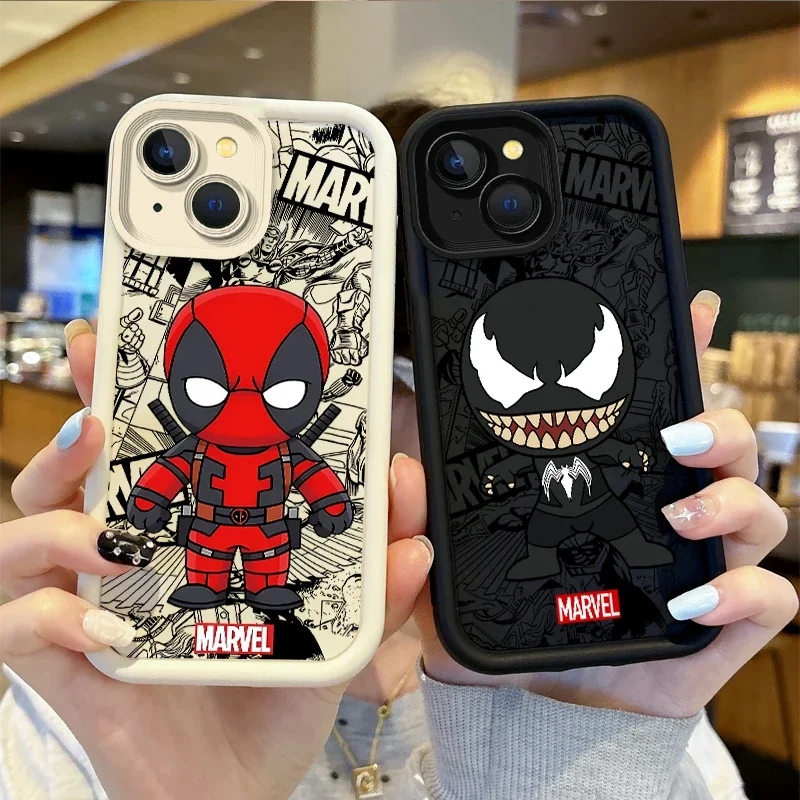 Marvel superhéroe Venom Hulk Deadpool funda de teléfono de dibujos animados para iPhone 15 14 ProMax XR XS 15 14Plus cubierta protectora de teléfono a prueba de polvo