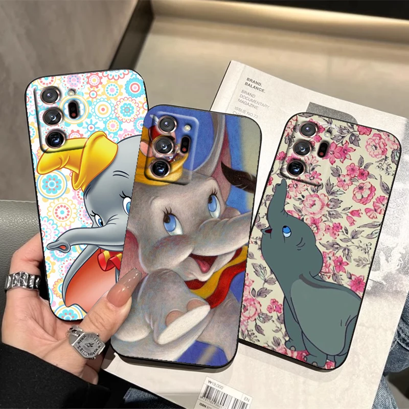 Disney Dumbo funda de teléfono suave negra para Samsung Note 20 10 Ultra Plus A31 A14 A12 A70 A34 A25 A04 A05 A15 A24 5G