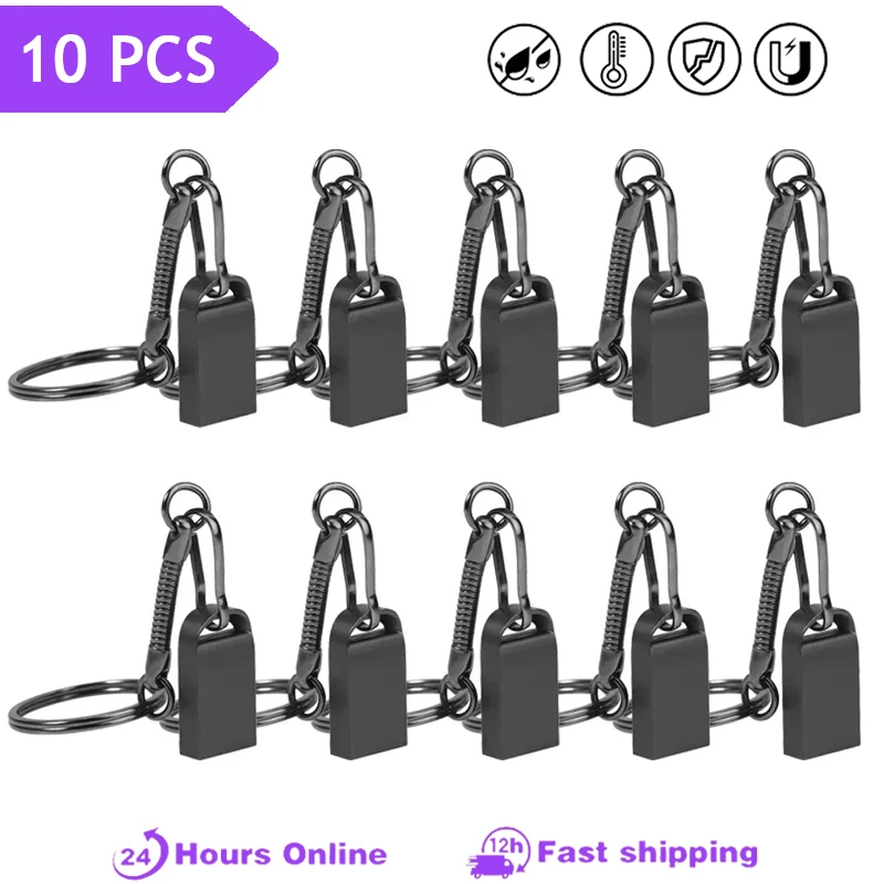 10 UNIDS LOTE USB Flash Drive 128GB Llavero Gratis Memory Stick 64GB Super Mini Metal Pen Drive 32GB Negro U Disco Plata Pendrive