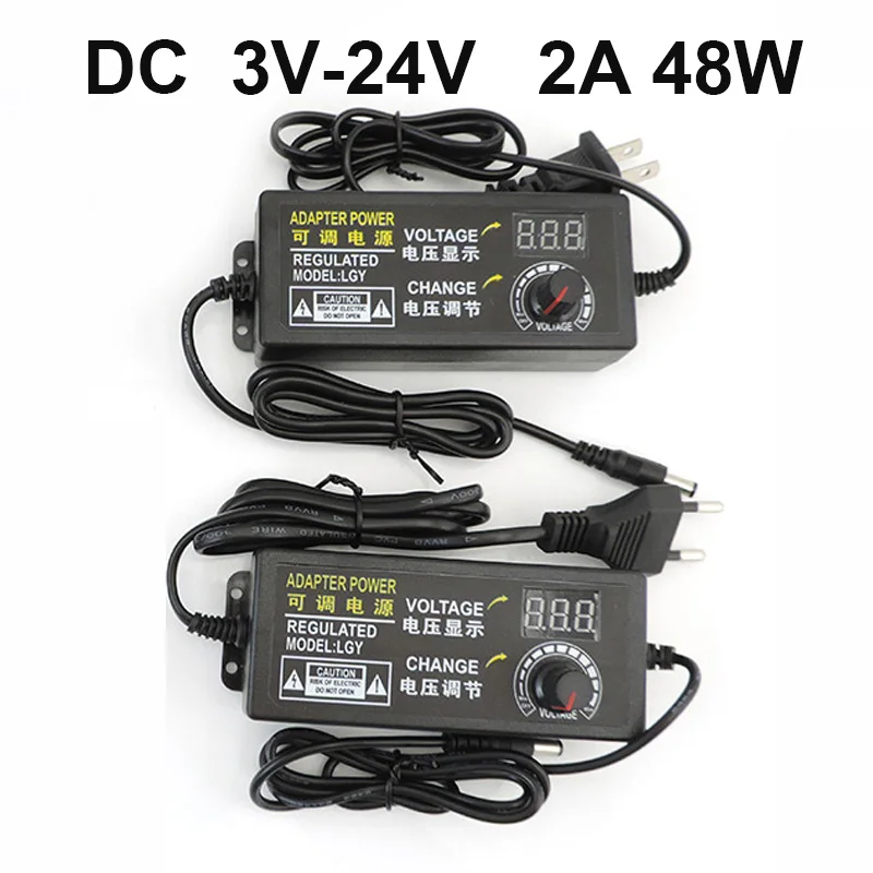 Fuente de alimentación ajustable con pantalla de visualización, adaptador Universal de voltaje regulado, CA, CC, 3V, 5V, 9V, 12V, 24V, 2A, 48W