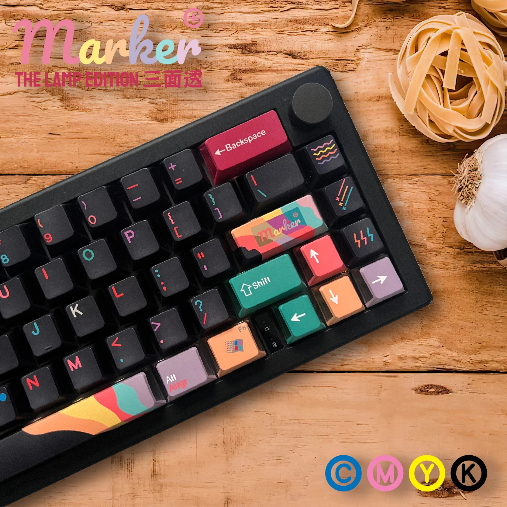 Juego de teclas con tema translucidez de tres caras de arcoíris negro, teclas personalizadas con perfil de cereza PBT para accesorios de teclado mecánico - imagen 5