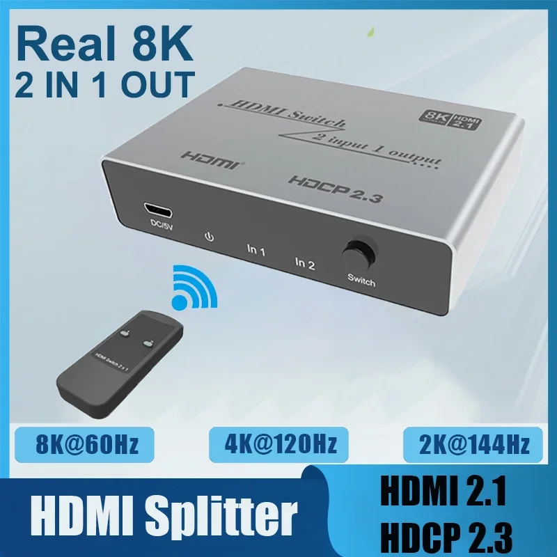 Conmutador 8K HDMI 2,1, 2x1, 8K, 60Hz, 4K @ 120Hz, 2 en 1, convertidor de vídeo para Xbox, PS3, PS5, PS4, cámara, portátil, PC a Monitor de TV