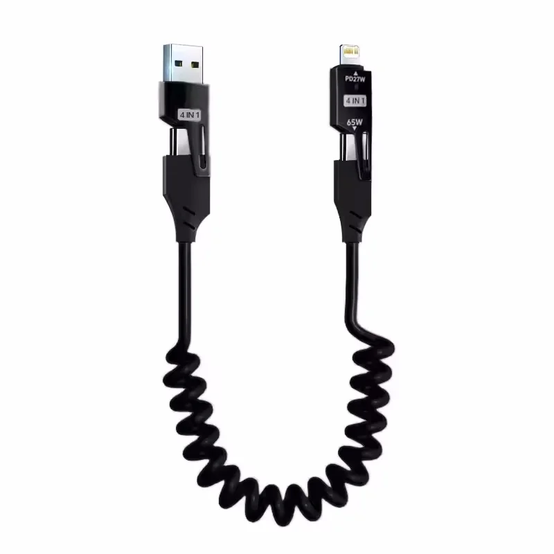 Cable de carga rápida USB-C 4 en 1 de aleación de Zinc, 65w, Cable Usb tipo C para iPhone, Xiaomi, Samsung, PD, cable de datos con resorte - imagen 2