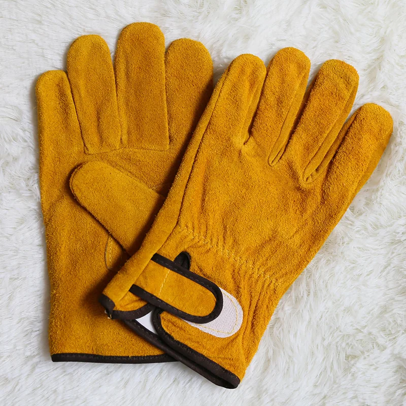 Guantes de trabajo de cuero de vaca para hombre, guantes protectores de seguridad para soldar, para deportes de jardín, resistentes al desgaste - imagen 4