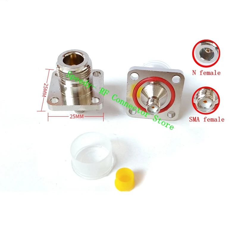 Conector de brida de 4 orificios L16 N hembra a SMA hembra, 1 piezas, conector N a SMA, brida de 4 orificios con junta tórica, brida de arandela, montaje en Panel a prueba de agua