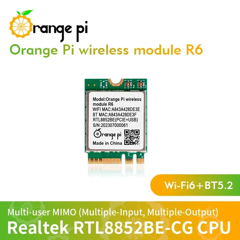 Módulo WiFi Orange Pi R6 para placa OPi 5 Plus 2,4G/5G Wi-Fi6 de doble banda + BT5.2 con módulo inalámbrico de interfaz de llave electrónica PCIE M.2 - imagen 3