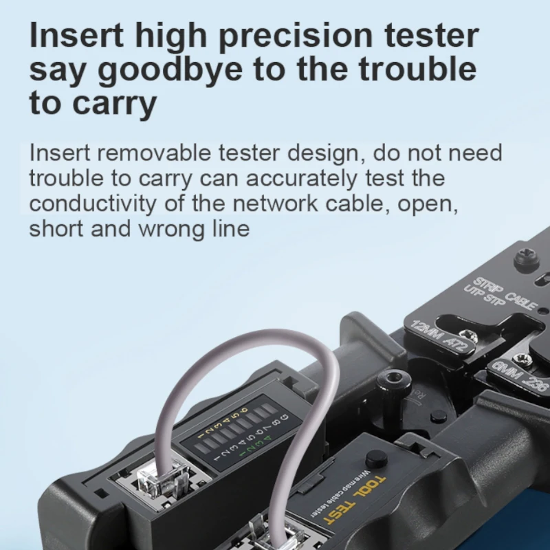 ONTi-pelacables profesional CAT6, herramienta de prensado de cabeza de cristal con medidor de Cables RJ45, probador para cortadores de cables de red 4P/6P/8P - imagen 3